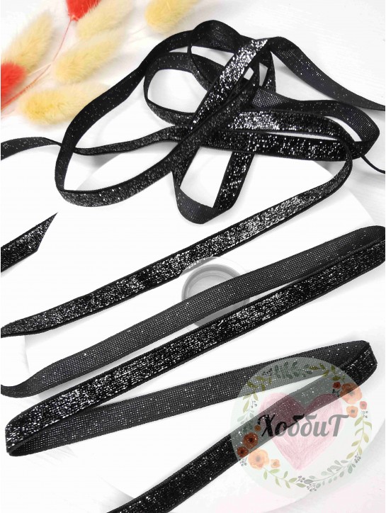 Лента бархатная с люрексом 1см. (черный)